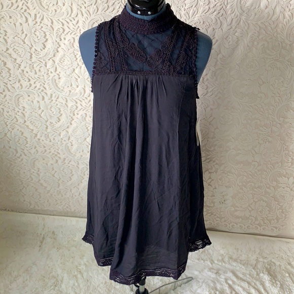 Altar'd State Dresses & Skirts - Altar’d State Black High Neck Lace Trim Dress